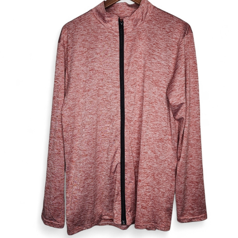 Real Essentials Dry-Fit Full Zip Mock Neck Jacket in Heather Red Size L